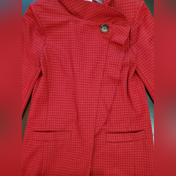 Cabi red blazer / jacket with ruffle & houndstooth pattern, XS - Picture 4 of 16